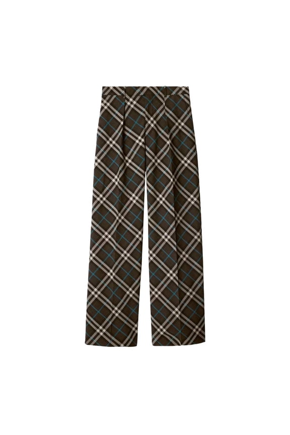 Check Pattern Oversized Wool Blend Trousers, Brand Size 48 ( US Size 32.7 )