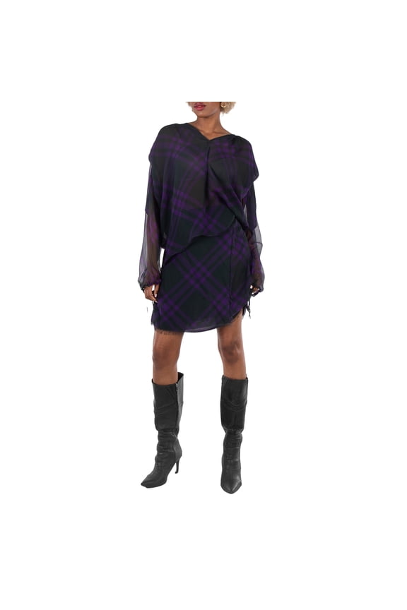 Check Pattern Silk Blouse, Brand Size 10 (US Size 8)