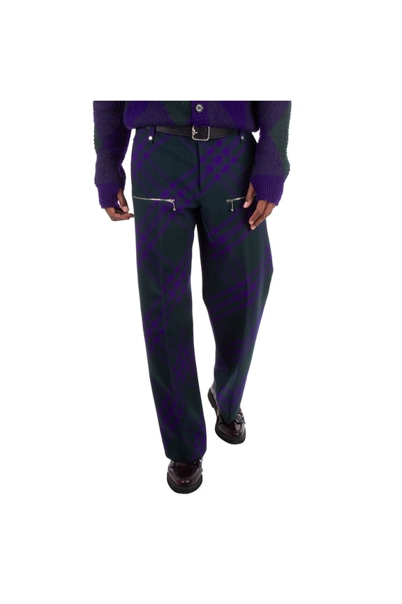 Check-Pattern Wool Trousers, Brand Size 44 ( Waist Size 29.5" )