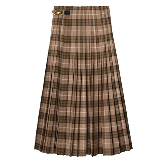 Burberry Check Wool-Blend Maxi Kilt, Size Small