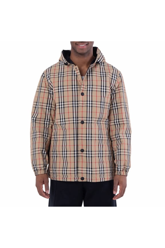 Checked Reversible Hooded Jacket, Size Small