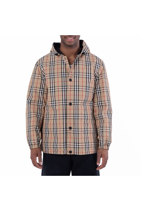 Checked Reversible Hooded Jacket, Size Small