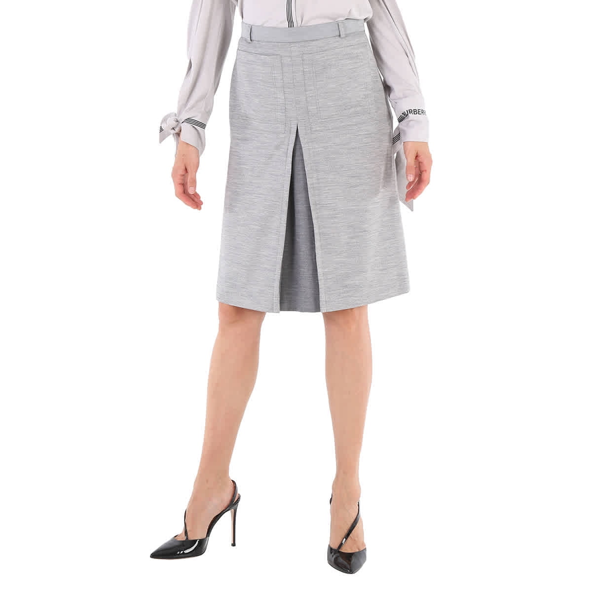 Burberry Cloud Grey Technical Wool Jersey Box pleat Detail A line