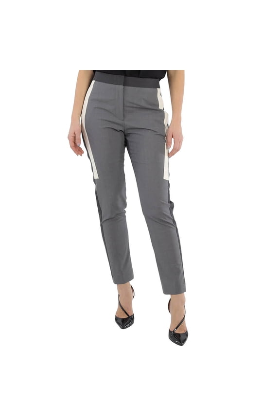 Contrast Stripe Crop Wool Trousers In Grey, Brand Size 8 (US Size 6)