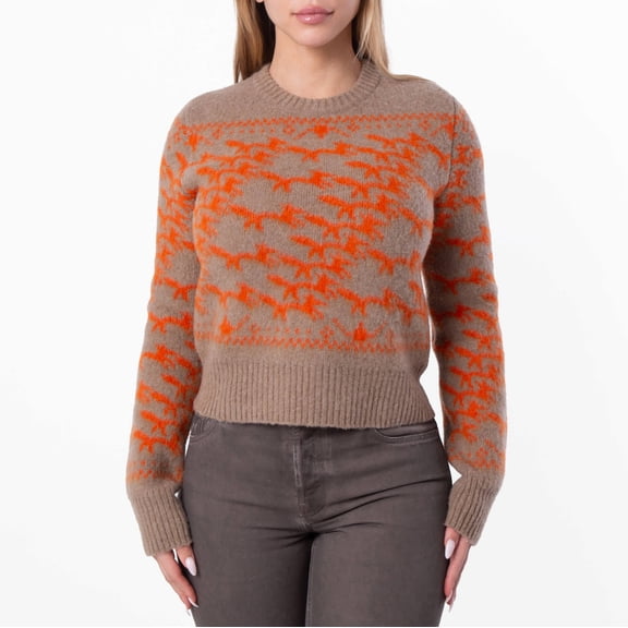 Burberry Cropped Fox Jacquard Wool Sweater, Size Medium