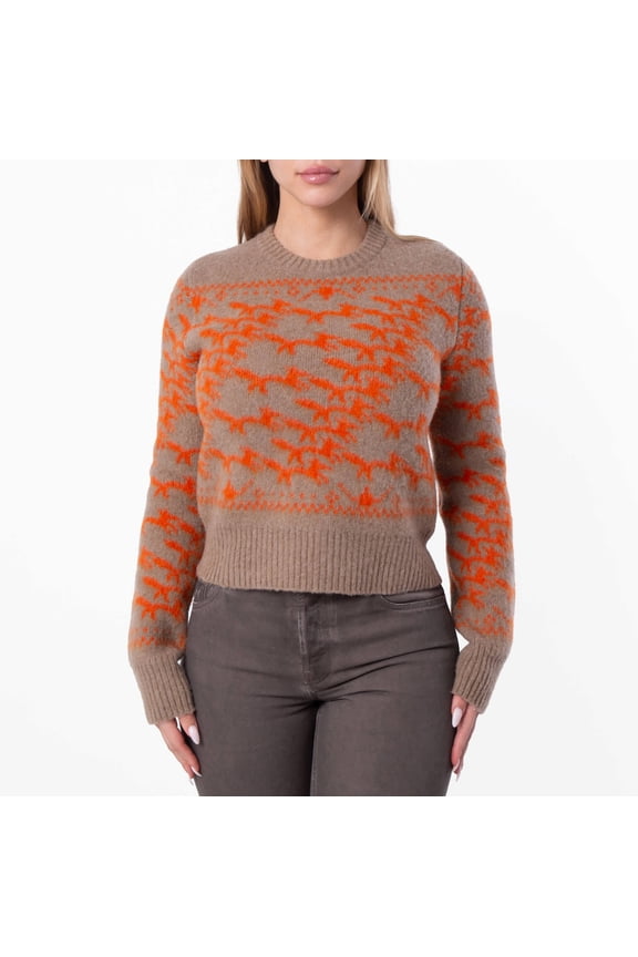 Cropped Fox Jacquard Wool Sweater, Size X-Small