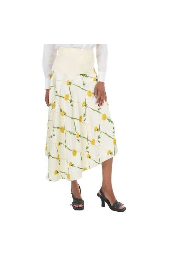 Dandelion-Print Asymmetric Skirt, Brand Size 6 ( US Size 4 )