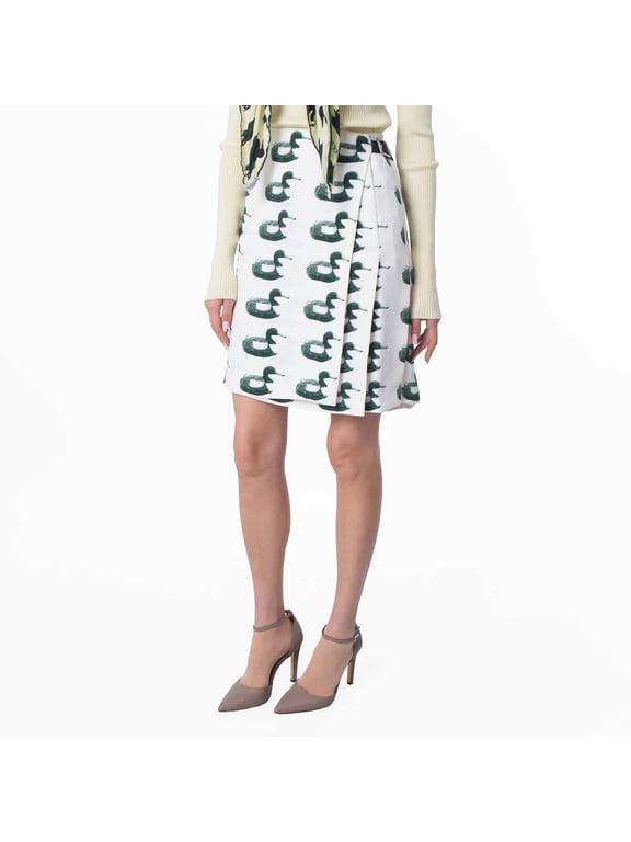Duck Print Kilt Silk Skirt, Brand Size 4 (US Size 2)