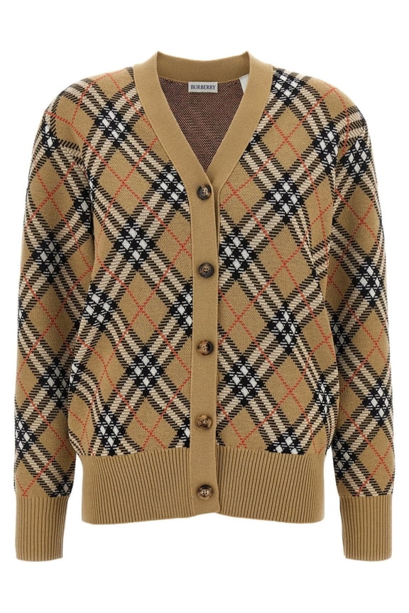 Classic Beige Knit Cardigan With Ribbed Cuffs (Women's)