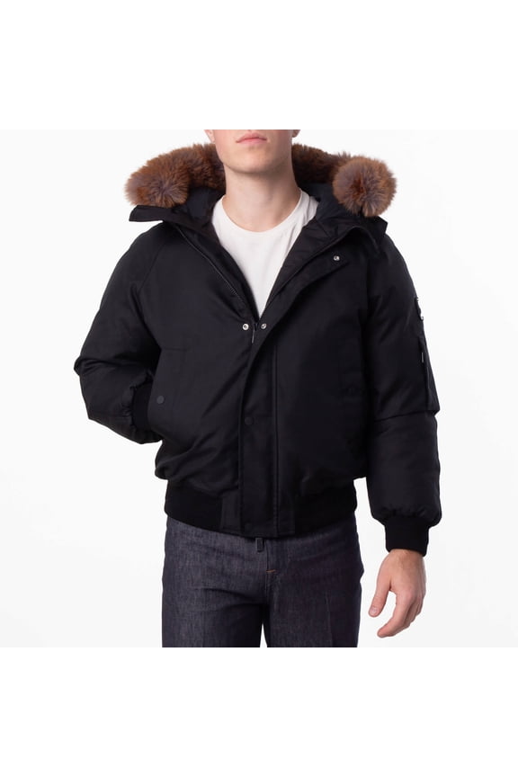 Faux Fur Trim Hooded Bomber Jacket, Size Large