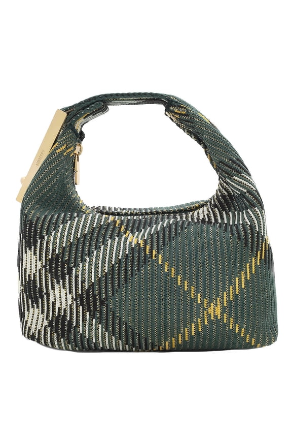 Female Green Check Motif Polyamide Handbag Green