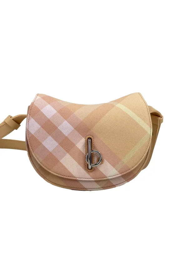 Female Rocking Horse' Mini Beige Crossbody Bag With Check Motif In Wool Blend Neutrals