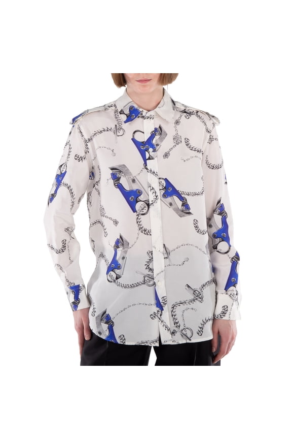 Female White Linen Print Shirt White Sizes UK 4-48