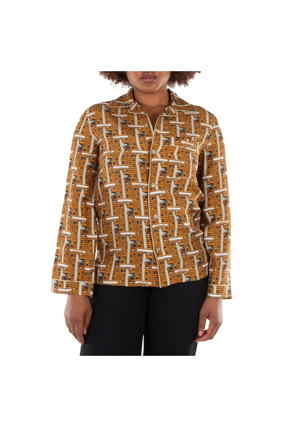 Graphic Printed Notched Collar Pajama Shirt, Brand Size 6 (US Size 4)