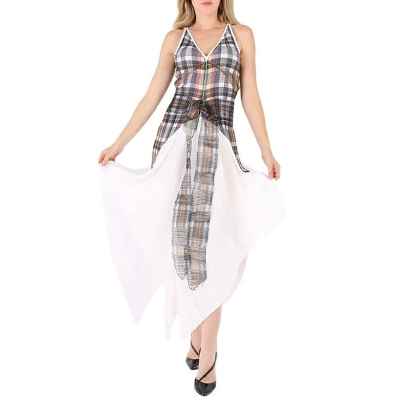 Burberry Handkerchief-Hem Check Plisse Dress, Brand Size 4 (US Size 2)