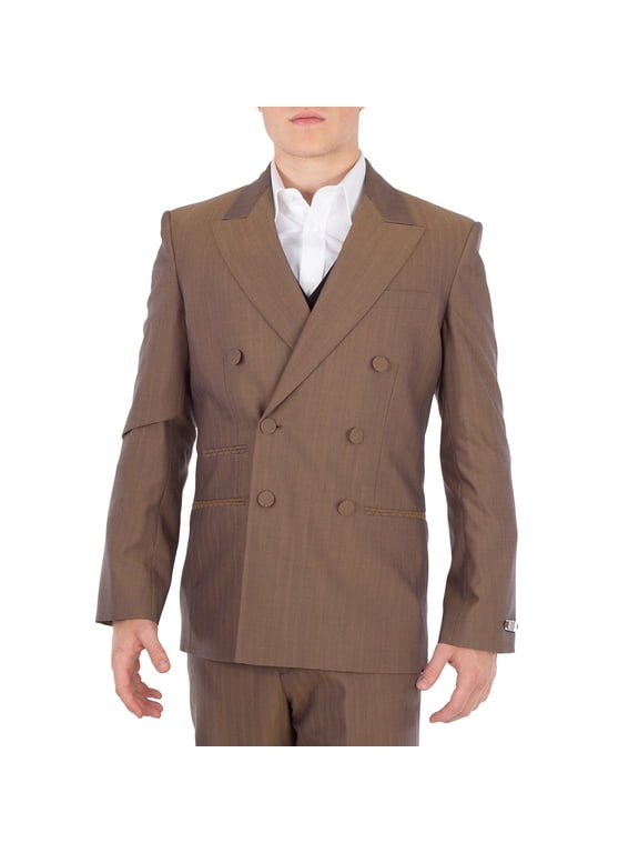 Herringbone Double-Breasted Wool Blazer, Brand Size 44R (US Size 34R)