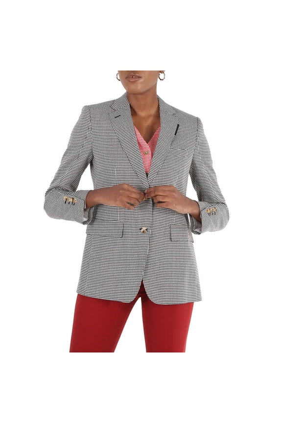Houndstooth Check Wool Blazer With Waistcoat Detail, Brand Size 10 (US Size 8)