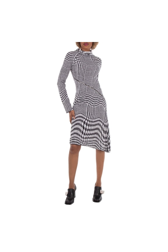 Houndstooth Pattern Midi Dress, Size Medium