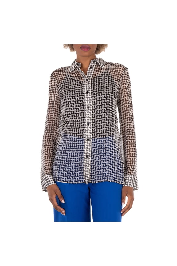Houndstooth-Print Silk Shirt, Brand Size 8 ( US Size 6 )