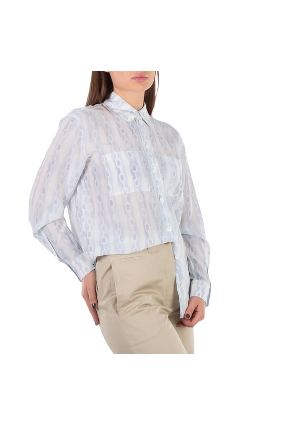 Ivanna Chain Print Silk Button-Down Collar Oversized Shirt, Brand Size 08 (US Size 6)