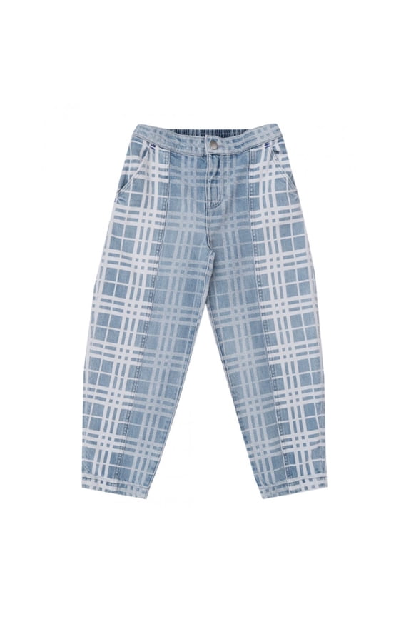 Kids Check-Pattern Tapered-Leg Jeans, Size 10Y