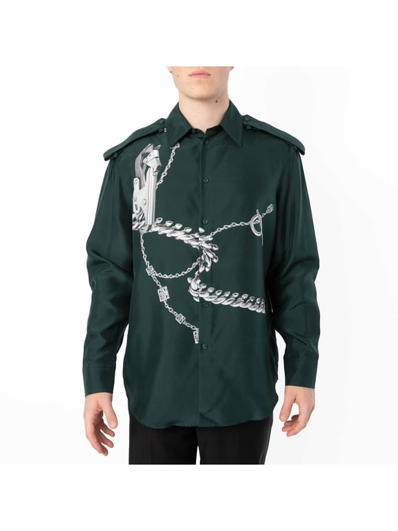 Knight Hardware Print Silk Shirt, Size Medium
