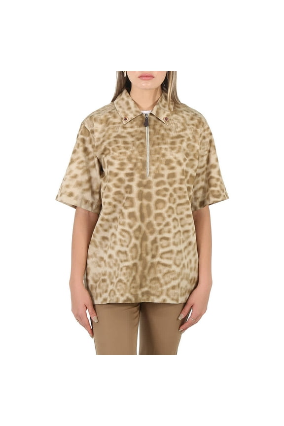 Ladies Animal Print Short-sleeve Cotton Oversized Shirt, Brand Size 4 (US Size 2)