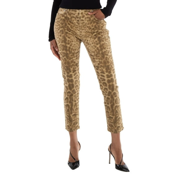Burberry Ladies Beige Straight Fit Leopard Print Japanese Denim Jeans, Waist Size 29"