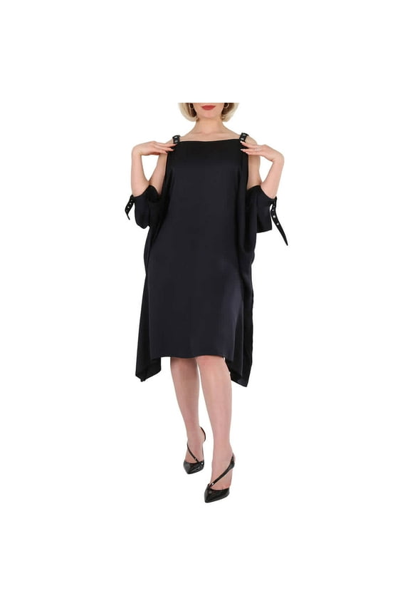 Ladies Black Miley Strap Detail Location Print Silk Dress, Brand Size 6 (US Size 4)