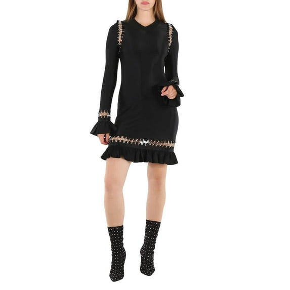 Burberry Ladies Black Ring Pierced Stretch Jersey Mini Dress, Size XX-Small