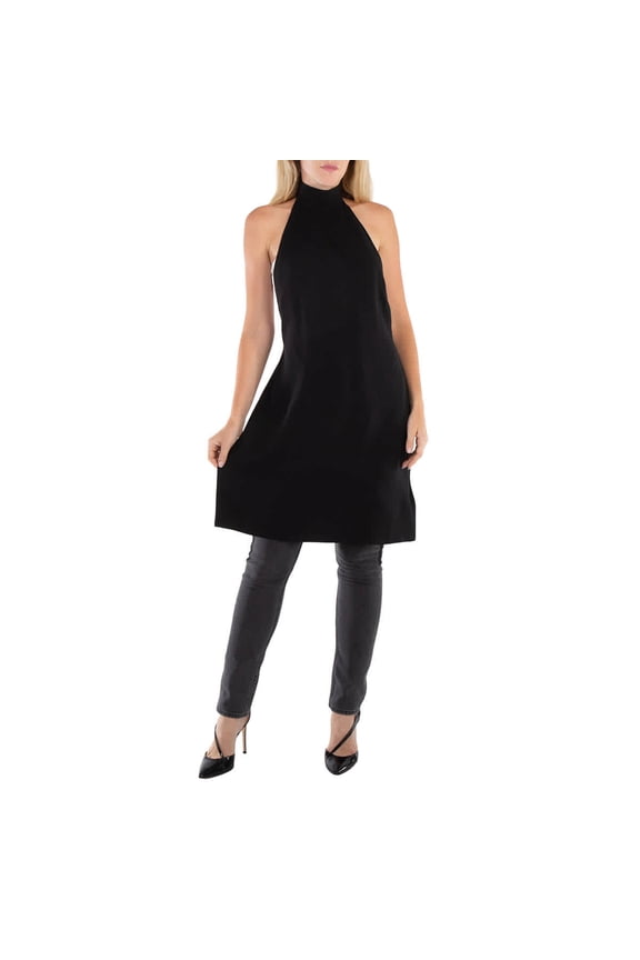 Ladies Black Silk Bib Funnel-Neck Sleeveless Dress, Brand Size 6 (US Size 4)