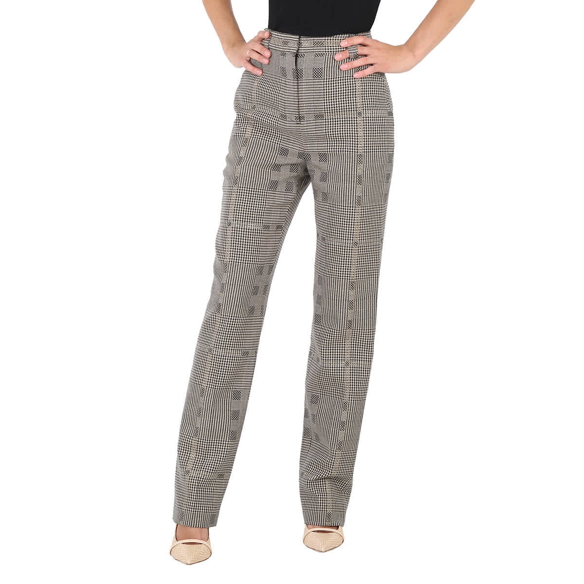 Burberry Ladies Brown Check Wool Jacquard Tailored Trousers, Brand