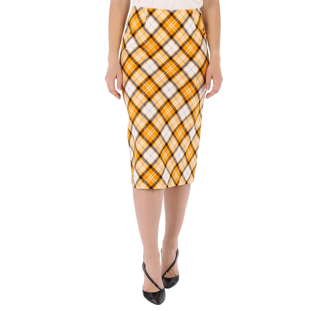 Burberry Ladies Citrus Orange Check Print Stretch Jersey Pencil Skirt Brand Size 4 US Size 2 Walmart