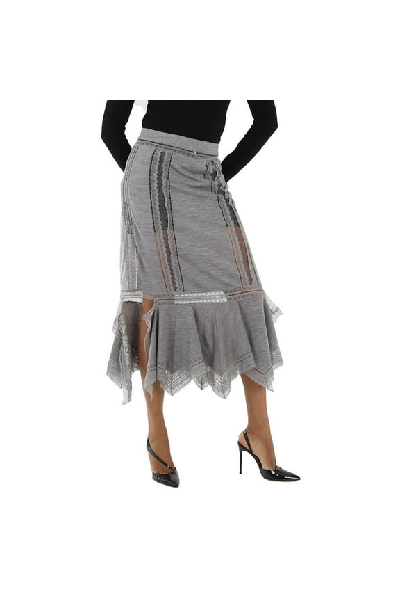 Ladies Cloud Grey Chantilly Lace And Wool Jersey Skirt, Brand Size 6 (US Size 4)