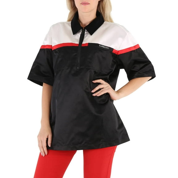 Burberry Ladies Colorblock Silk Satin Oversized Short Sleeve Bowling Shirt, Brand Size 2 (US Size 0)