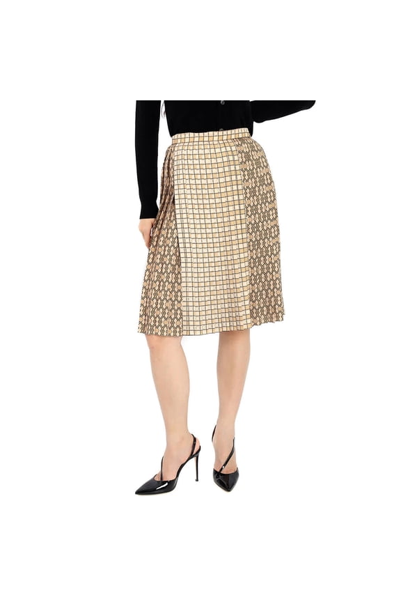Ladies Contrast Graphic Print Pleated Skirt, Brand Size 10 (US Size 8)
