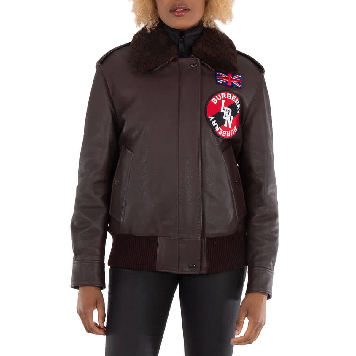 Burberry Ladies Dark Brown Shandwick Detchable Shearling Collar Flight Jacket With Warmer Brand Size 2 US Size 0 Walmart