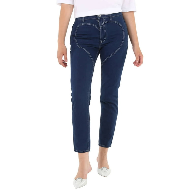 Burberry Ladies Dark Canvas Blue Heart-Motif Skinny Jeans, Waist