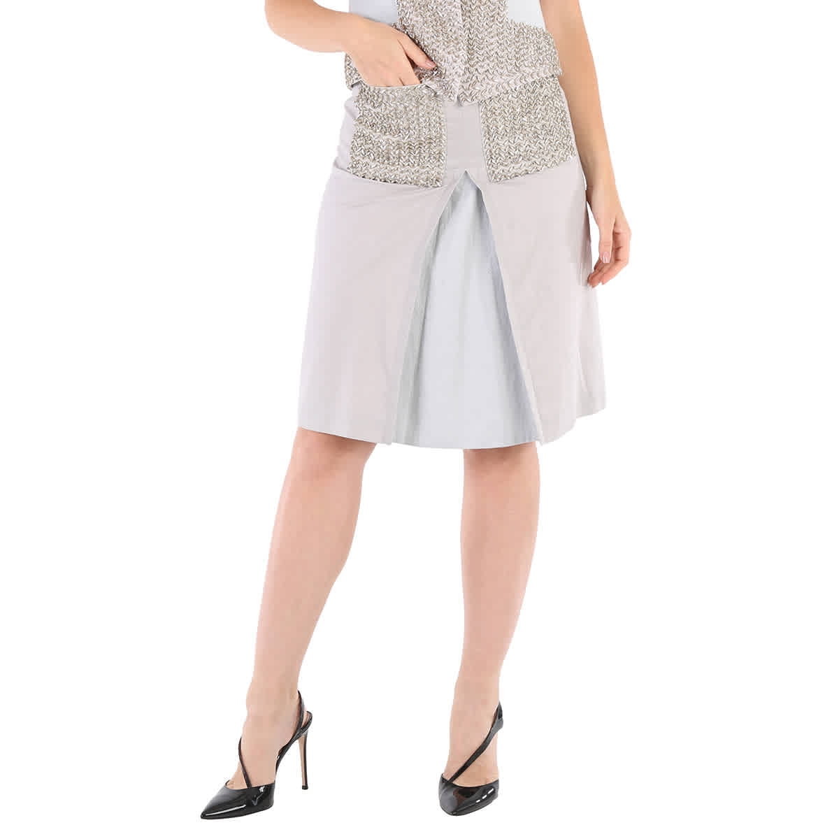 Burberry Ladies Grey Melange Crystal Embroidered Box Pleated Midi Skirt Brand Size 4 US Size 2 Walmart