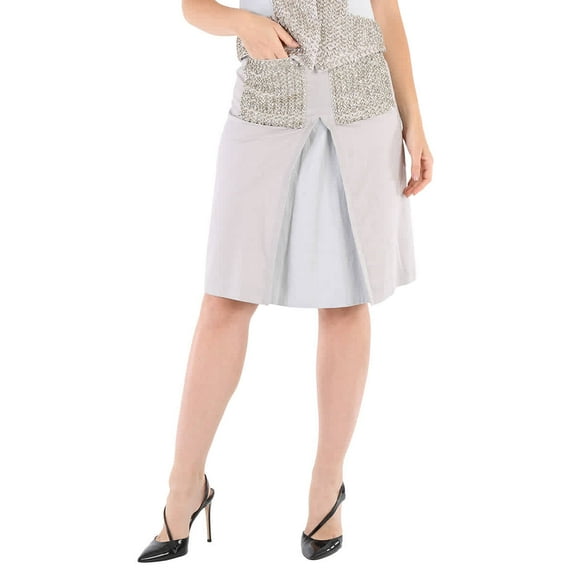 Burberry Ladies Grey Melange Crystal Embroidered Box Pleated Midi Skirt, Brand Size 8 (US Size 6)