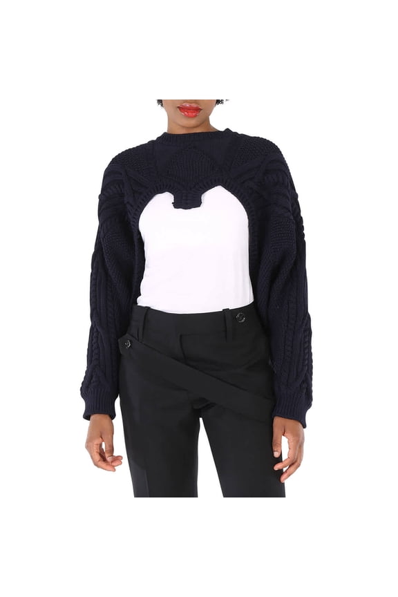 Ladies Ink Blue Cable Knit Open-Front Jumper, Size XX-Small