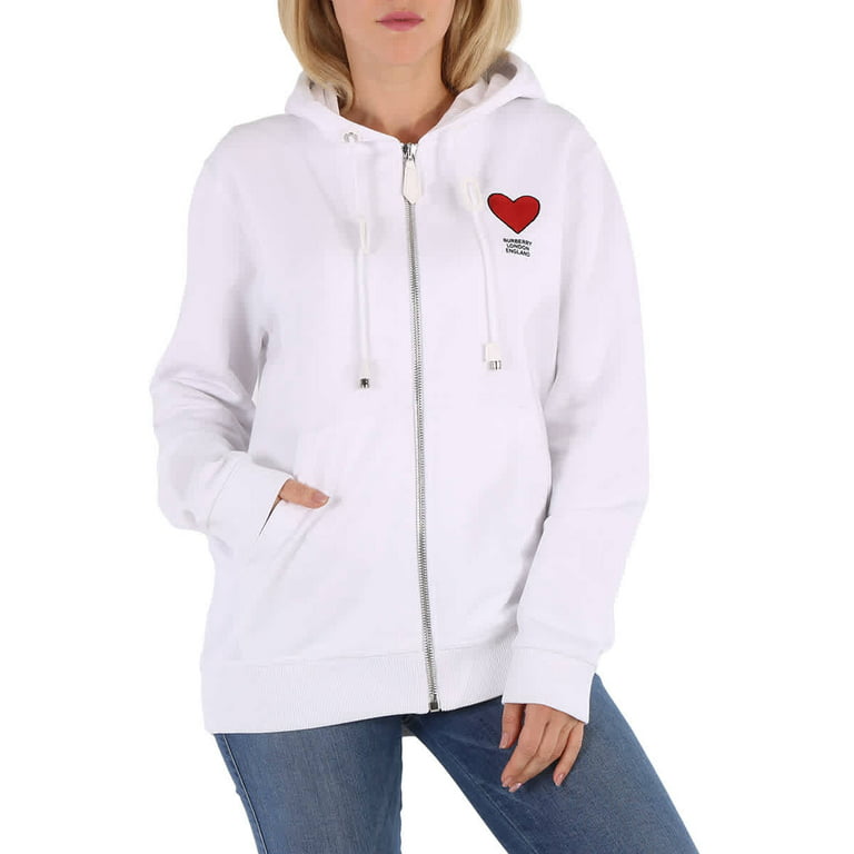 Burberry Ladies Marlley White Heart-Embroidered Hoodie, Size XX-Small