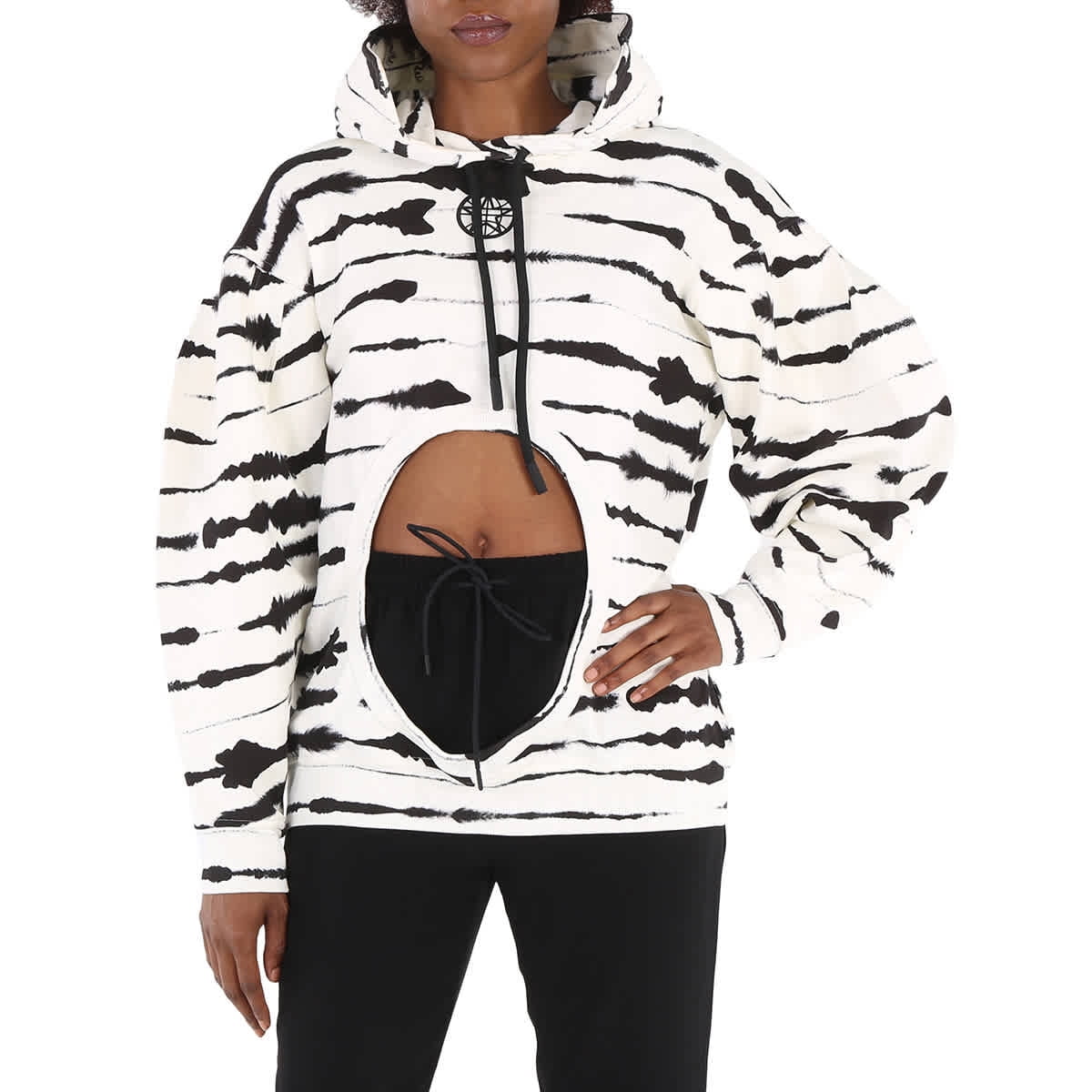 Burberry Ladies Monochrome Cut out Detail Watercolour Print Cotton Hoodie Size Medium Walmart