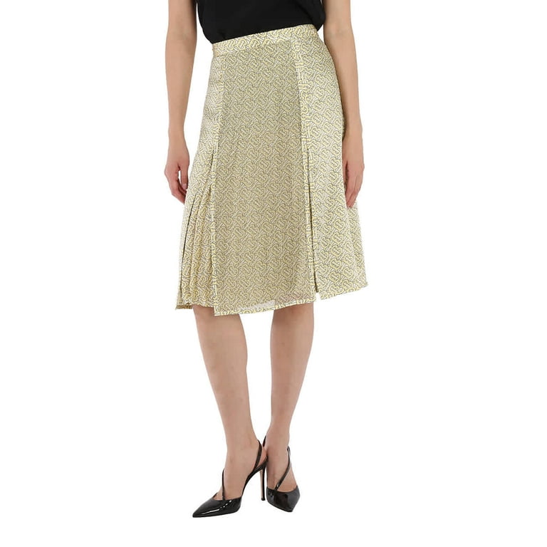 Burberry Ladies Monogram Print Silk Pleated Skirt Brand Size 6 US Size 4 Walmart