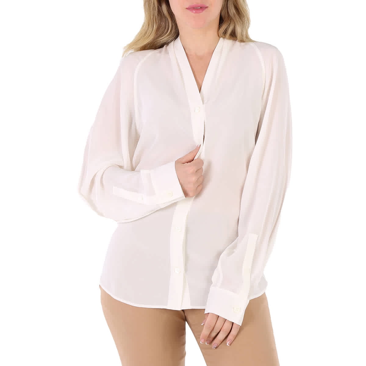 Burberry Ladies Natural White Fion Long Sleeve Shirt Brand Size 12 US Size 10