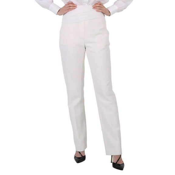 Burberry Ladies Optic White Sash Detail Technical Wool Tailored Trousers, Brand Size 2 (US Size 0)