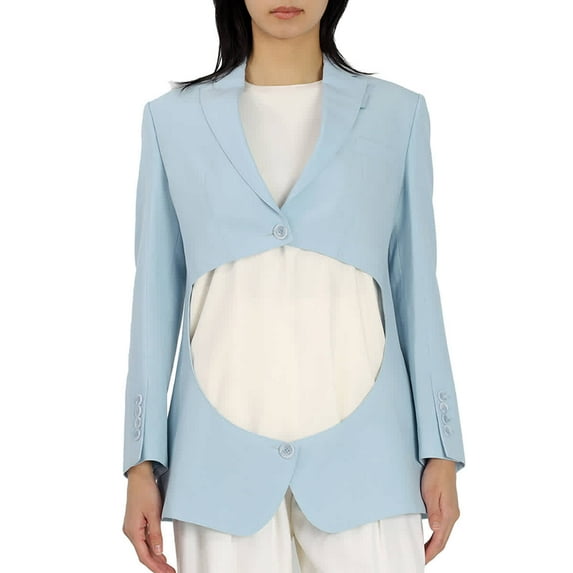 Burberry Ladies Pale Blue Wool Step-through Blazer, Brand Size 2 (US Size 0)
