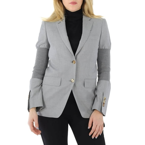 Burberry Ladies Ribbed-panel Single-breasted Wool Blazer Jacket, Brand Size 6 (US Size 4)