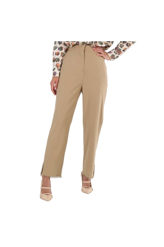Ladies Ring-pierced Wool Trousers In Honey, Brand Size 4 (US Size 2)