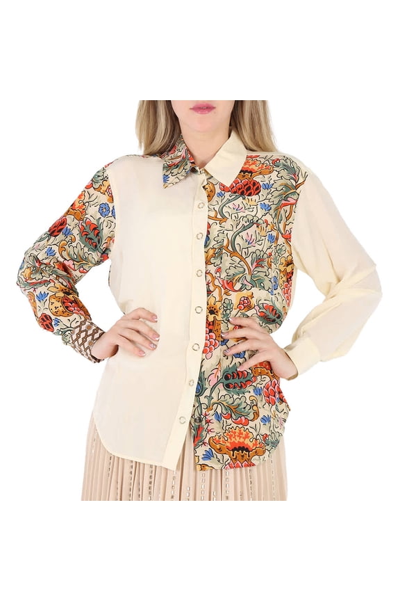 Ladies Vanilla Juliette Floral-print Paneled Silk Oversized Shirt, Brand Size 8 (US Size 6)